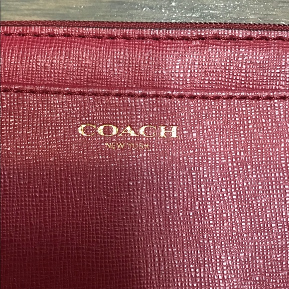 Coach Red Crossgrain Leather Wristlet - Picture 10 of 10